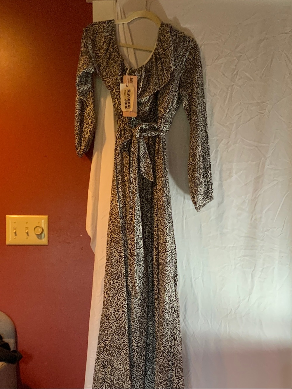 Savanna Jane One-Shoulder Maxi Dress in Black & White Paisley